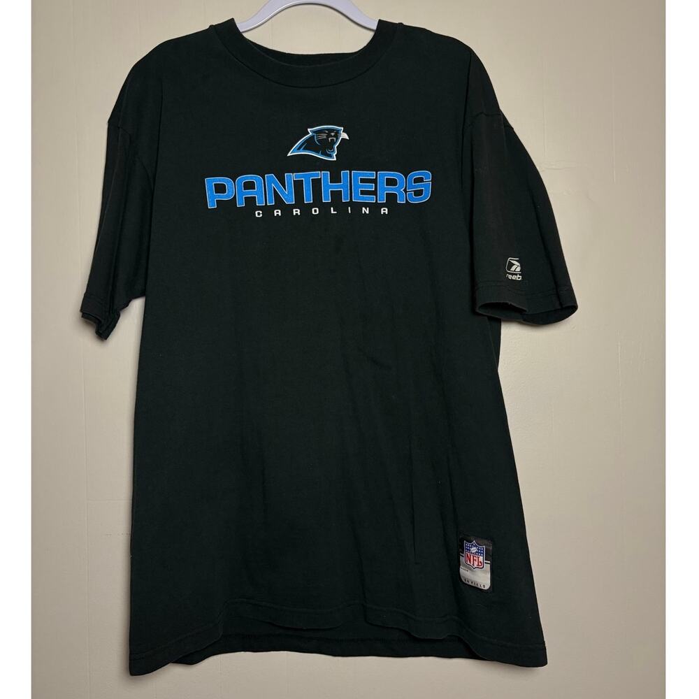 NFL Team Apparel Carolina Panthers Large Short Sleeve Textured Logo Tee Shirt